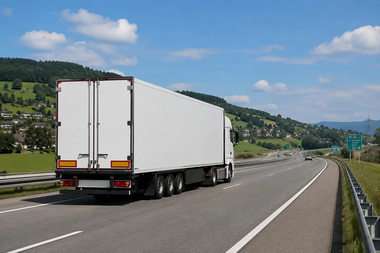 Lastwagen von Primo Transporte unterwegs auf der Autobahn